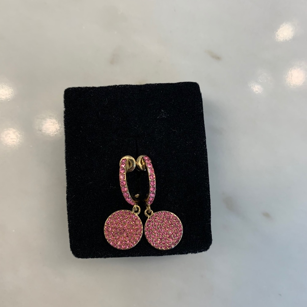 Kate Spade Pink Pavé Crystal Drop Earrings Gold Tone
